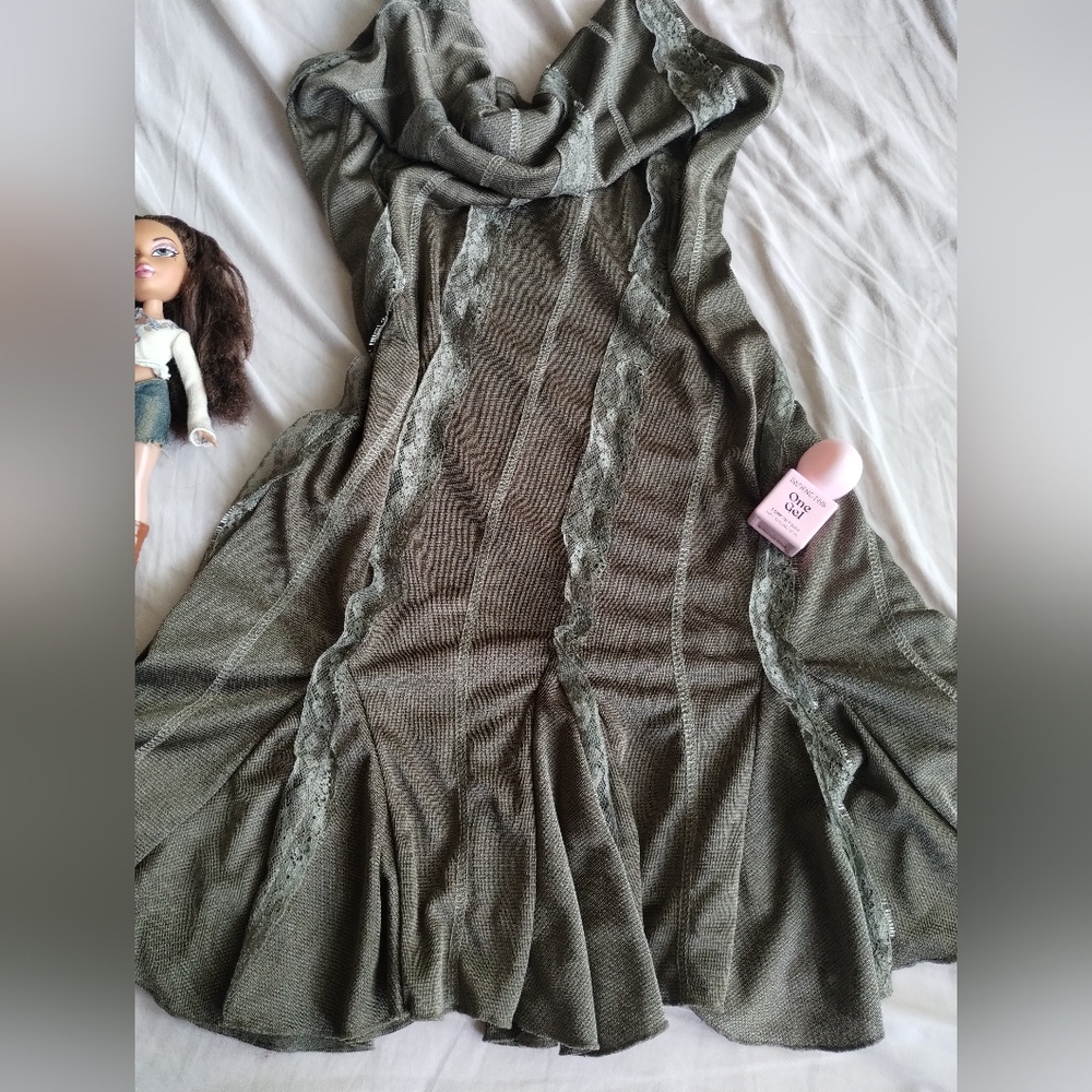 Sold DepopOlive Green Y2K / Fairy Flowy Halter Dress